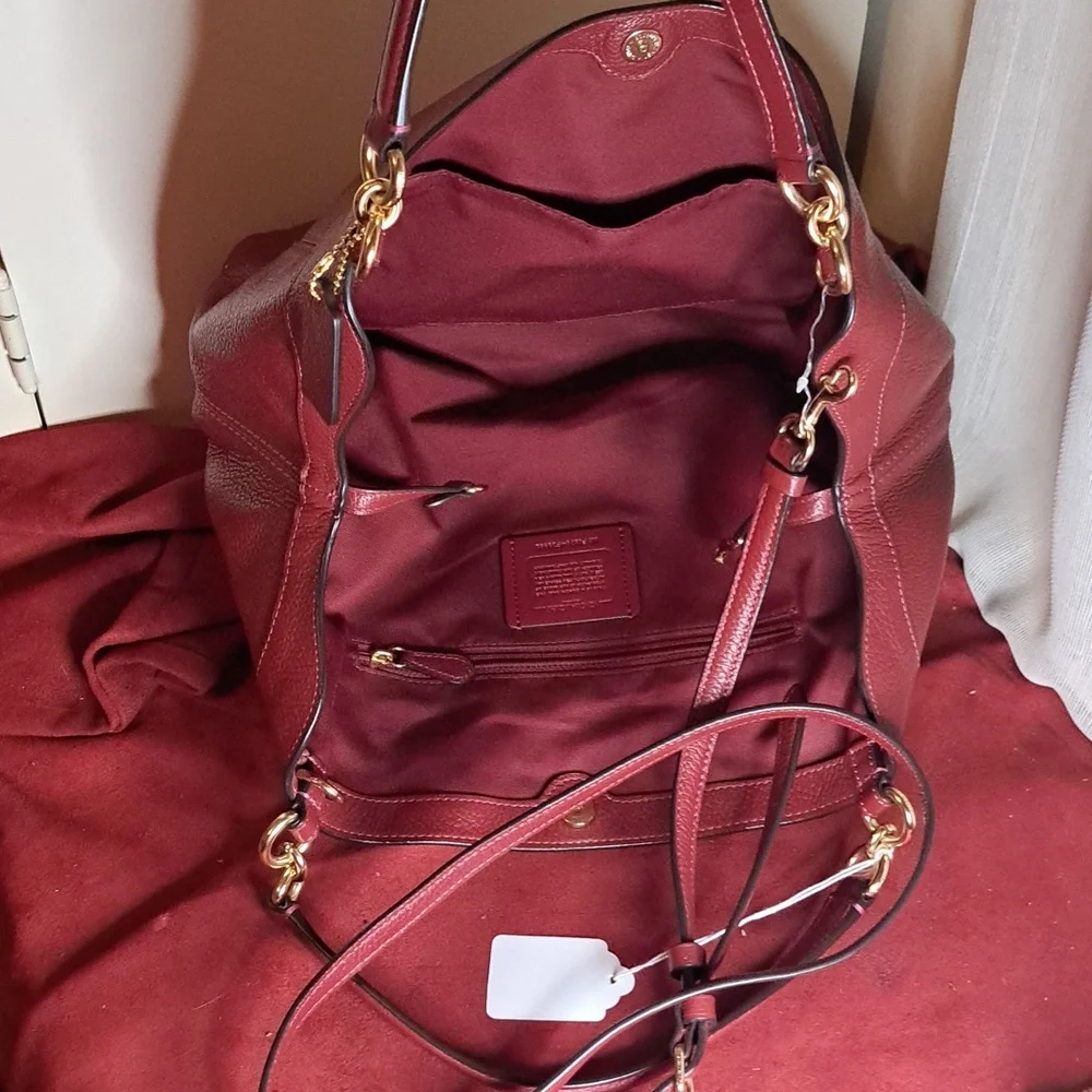 NEW Coach Lexy Pebble Soft Dark Red Leather Satchel Crossbody - Picture 9 of 9